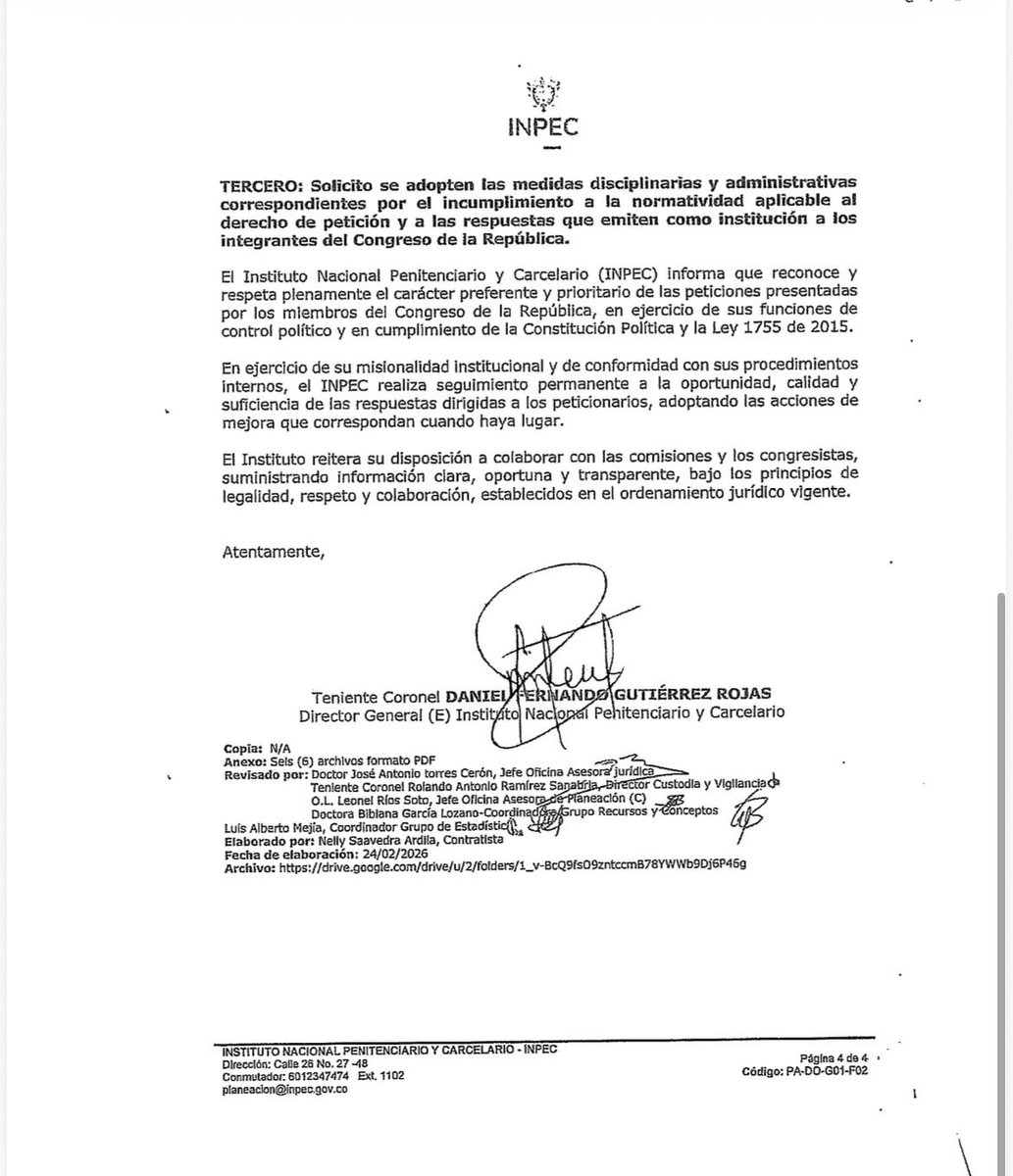 Respuesta derecho de petición sobre horario propuesto 24x48, muchas evasivas y pocas deducciones, instamos al <a href="/INPEC_Colombia/">INPEC Colombia</a> a pensar más en los funcionarios y menos en los intereses personales <a href="/MinjusticiaCo/">MinJusticia Colombia</a>