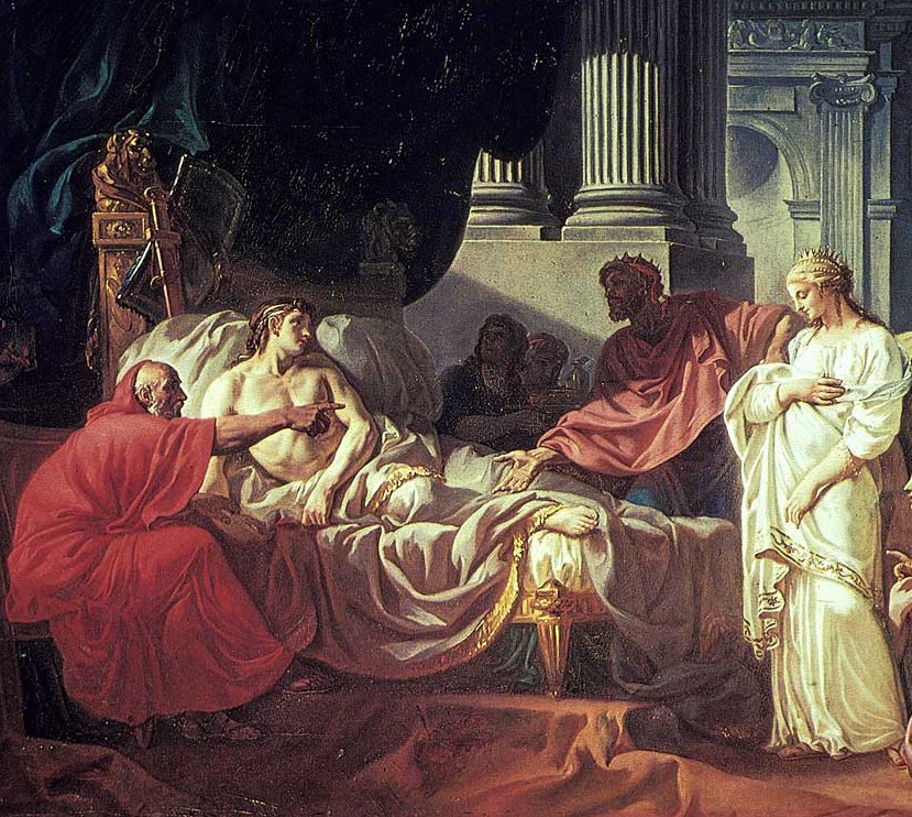 hekint's tweet photo. Court physician Erasistratus of Alexandria (304–250 BC) described the valves of the heart and concluded that the heart functioned as a pump.  He also made the diagnosis of “love sickness” in the ailing Antiochus by noting that his pulse quickened whenever the object of his affections entered the room: https://t.co/cyBXWKHlbU . [Image: Jacque-Louis David, Erasistratus Discovering the Cause of Antiochus' Disease (1774). École nationale supérieure des beaux-arts, Paris].