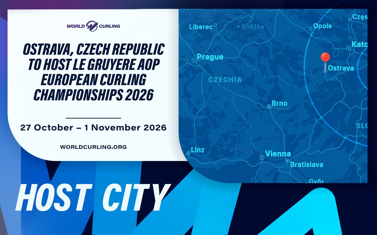 worldcurling's tweet photo. NEWS | Ostrava, Czech Republic will host the 2026 edition of the Le Gruyere AOP European Curling Championships 🇨🇿🙌

🔗 https://t.co/gCFeFY98Mj #curling https://t.co/s7MiW1kcGX