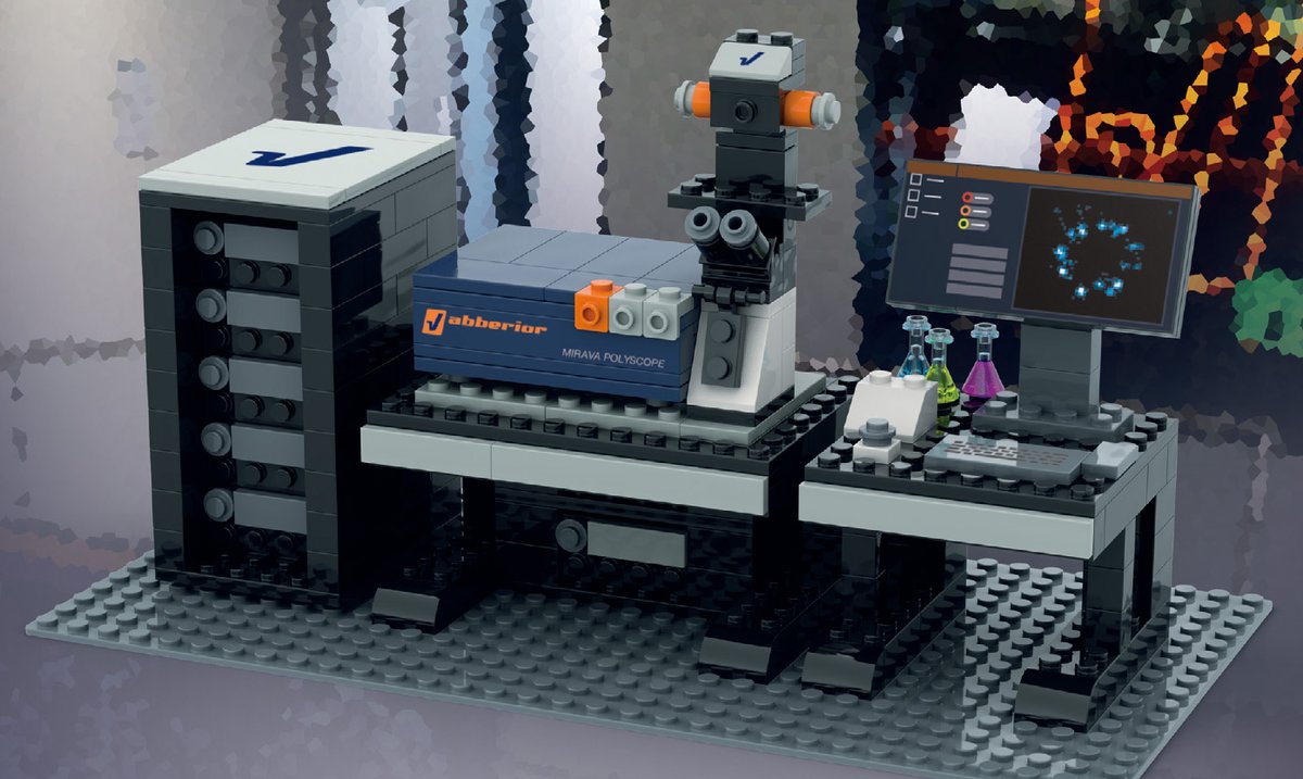 Abberior's tweet photo. … and eventually like this! 
Indeed, it’s a building-brick model of our MIRAVA POLYSCOPE – limited edition! 🤩
Want to have one? Then sign up to our newsletter: https://t.co/X9kRC5B2C4
Each quarter, we raffle 1 set among all new subscribers!

#MIRAVAPOLYSCOPE https://t.co/WPv06CJ3fd