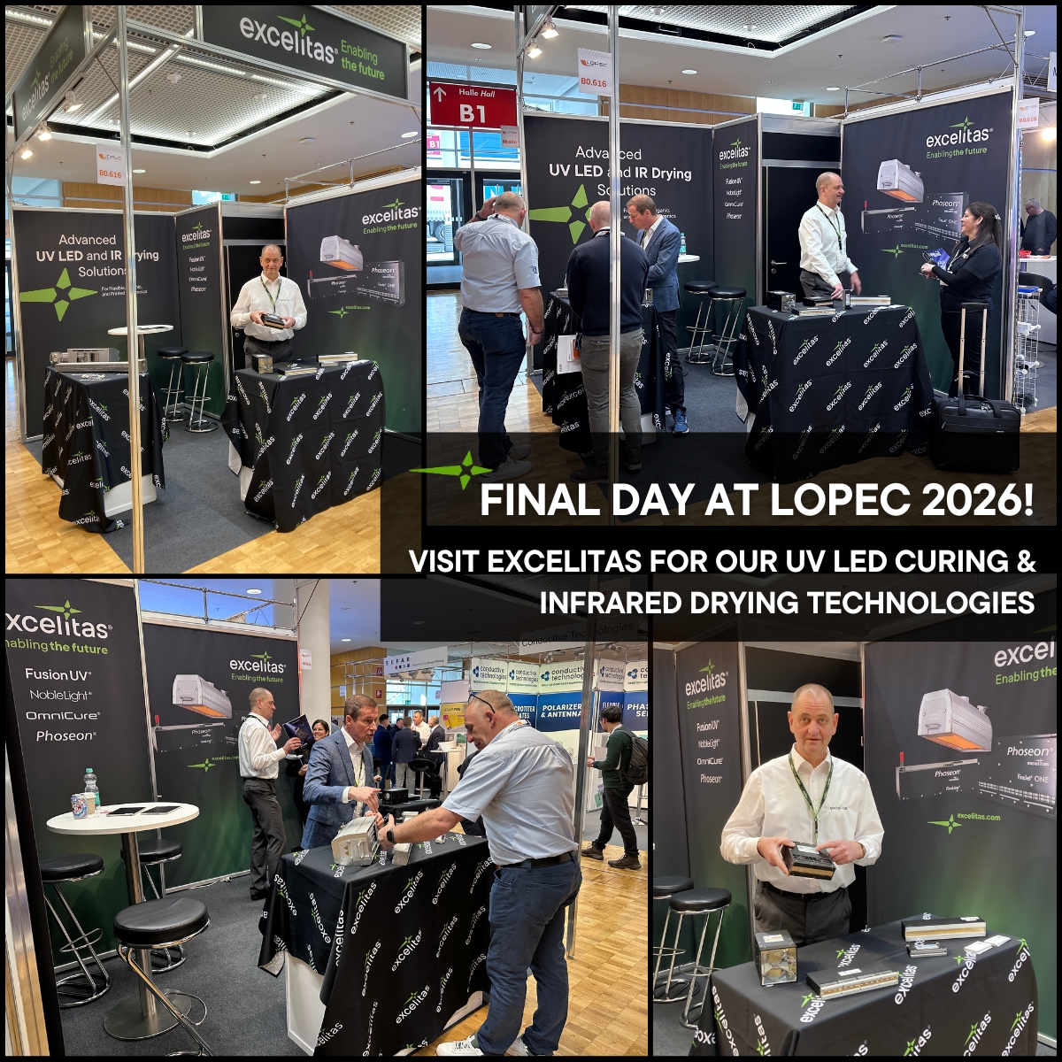 Excelitas's tweet photo. It’s the final day of #𝗟𝗢𝗣𝗘𝗖 𝟮𝟬𝟮𝟲 in Munich! 

There’s still time to visit the #Excelitas team at Booth #616, B0 to see our latest #UVLEDcuring &amp; #InfraredDrying systems for #printedelectronics applications. 

👉 More: https://t.co/Z2wttbqumZ https://t.co/tfhB1lwMkd