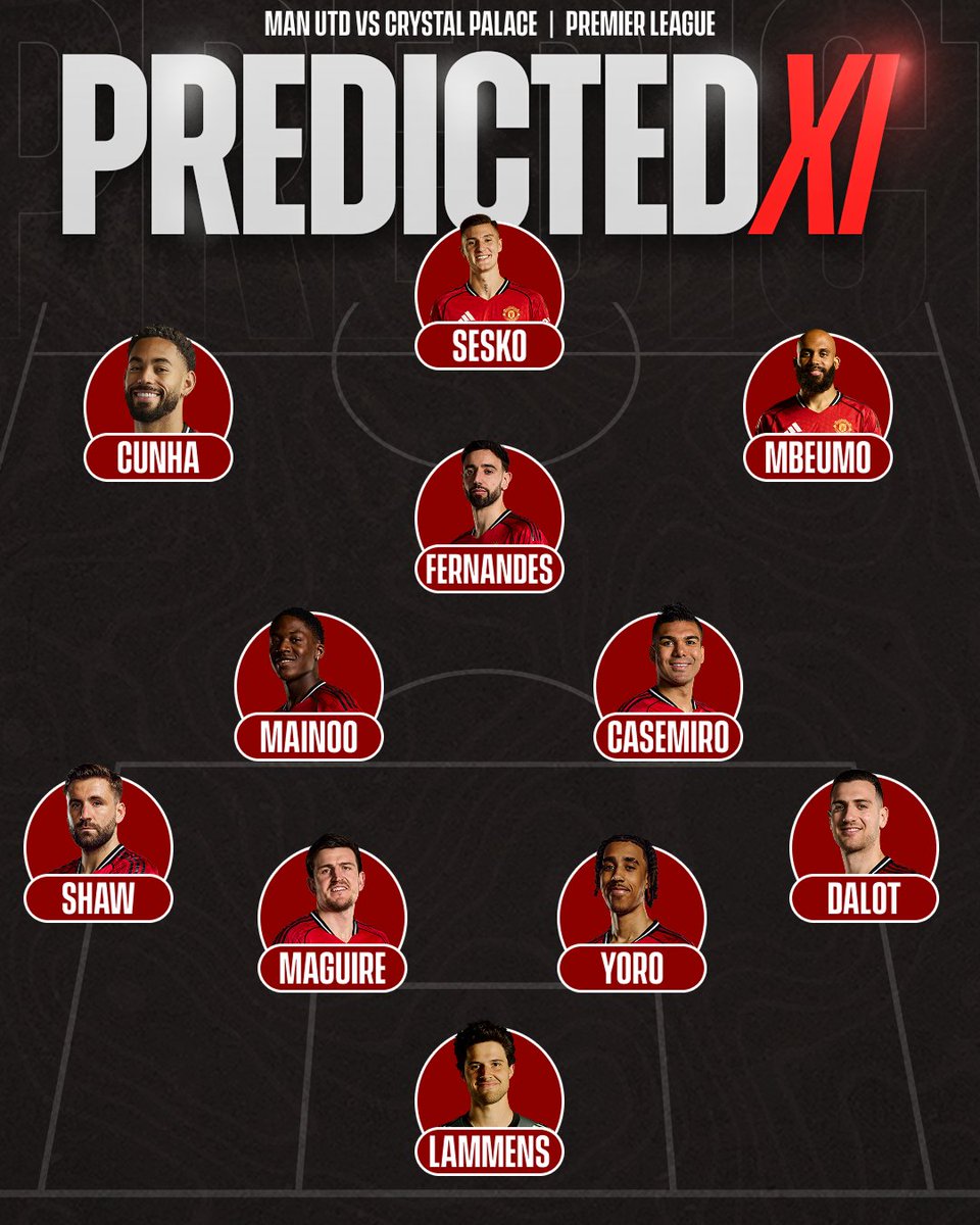 UtdDistrict's tweet photo. Amad 🔄 Šeško 🇸🇮

If Lisandro Martínez is out, is 𝐭𝐡𝐢𝐬 Michael Carrick's best XI to play Crystal Palace? 👇 https://t.co/BGR2hgScwP