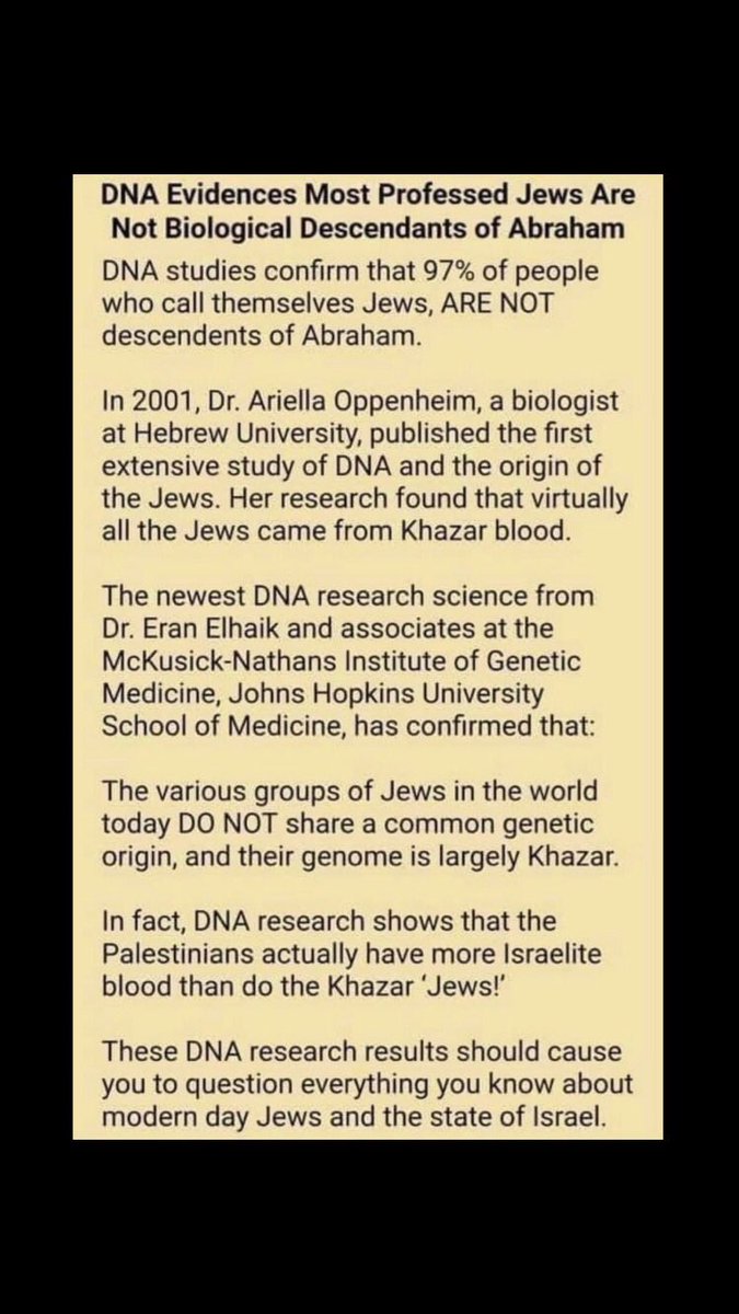 Alan00190000's tweet photo. @RealKenOKeefe There is no ambiguity as to why DNA is outlawed in Israel.
Why Alan?
Because the first one showed they were imposters who on behalf of the USA stole this land. https://t.co/VaZLn7wa5B