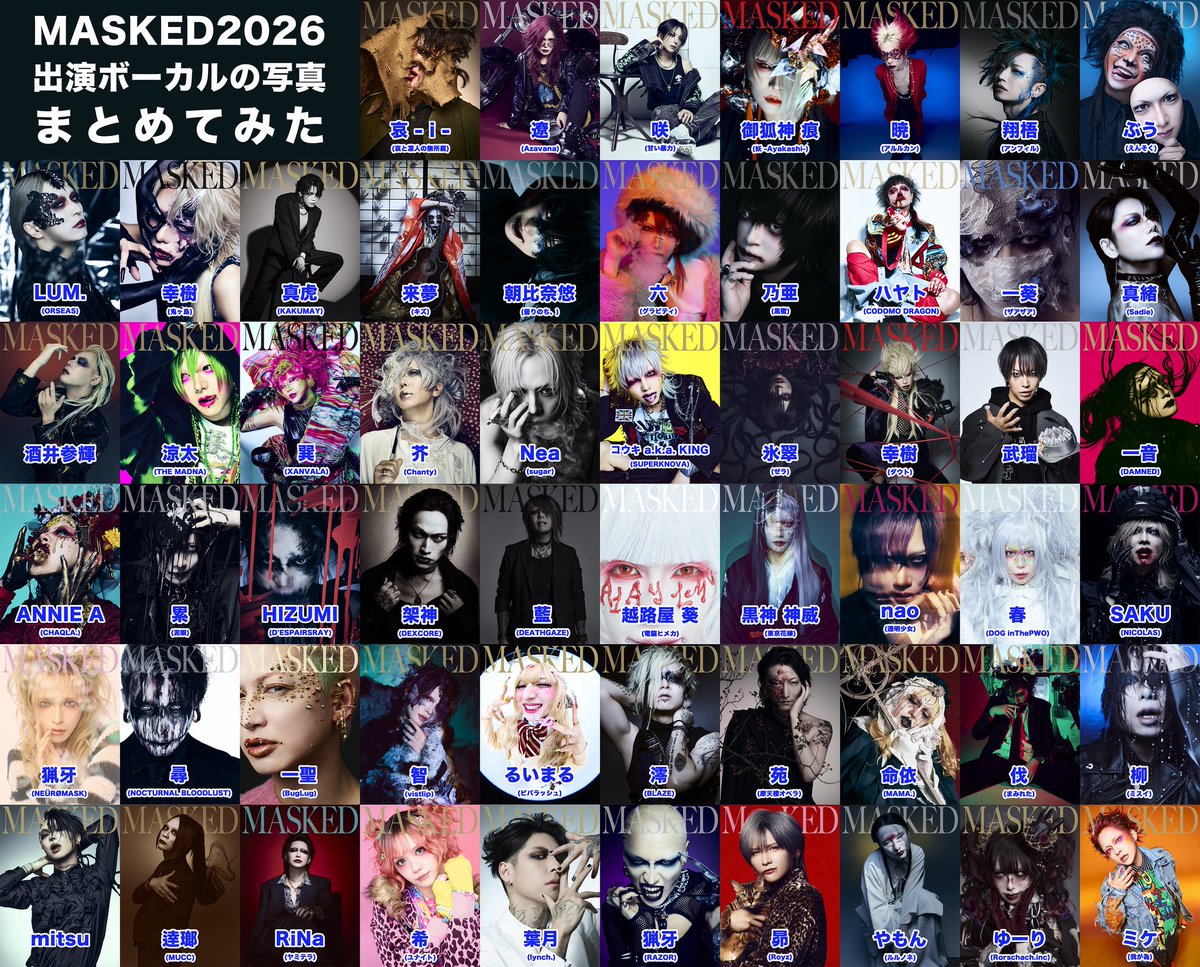 HangermanNgaNga's tweet image. MASKED 2026の写真誰かまとめてくれと思ってますよね。

ミケがまとめました。

どうぞ。

ちなみに私も出演者です。

一番右下のミケ(我が為)です。
mike-solo.com

もう一度言います。

私も出演者です。

MASKED 2026楽しみましょう。

#MASKED #V系は自由だ
@MASKED_vkei