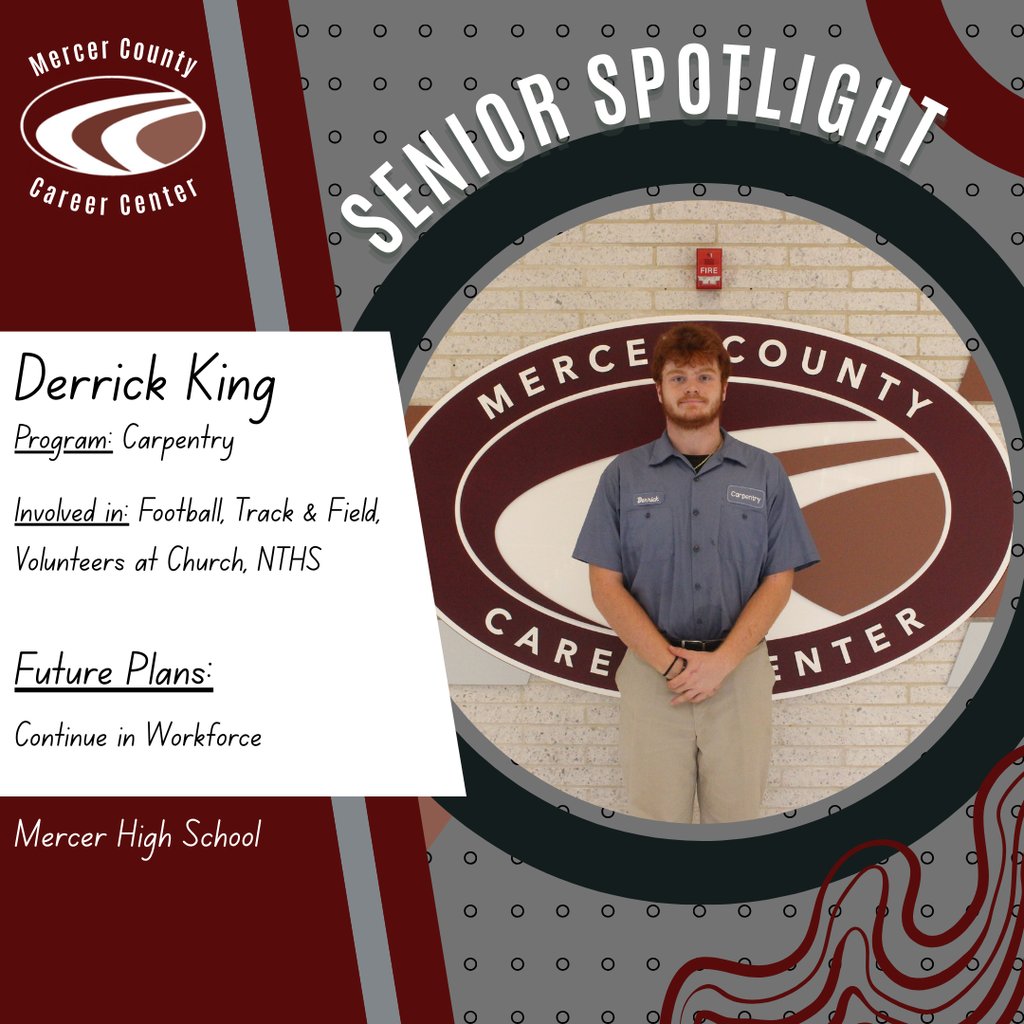 MercerCCC's tweet photo. We’re proud to shine the spotlight on Derrick King, one of our talented seniors in the Carpentry Program! https://t.co/Qg88yvkJfm