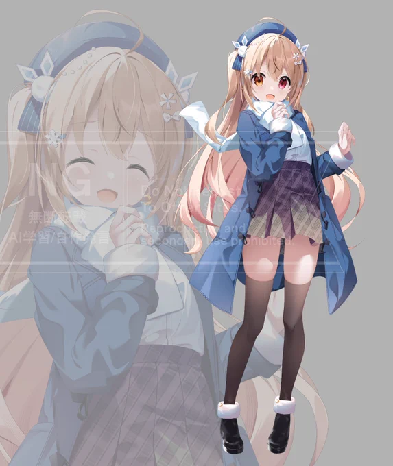 アイシテ 月乃さん立ち絵 元々ジャケットになっているイラストがあるのでそこを崩しすぎず、自分の個性も出しつつ……な感じで制作しました。マフラーって難しい!