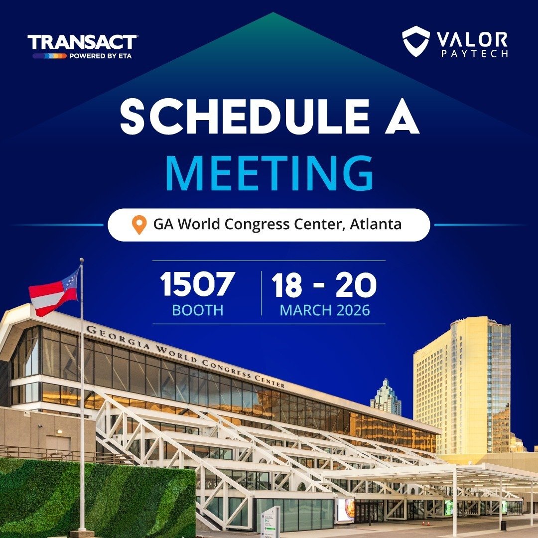 Heading to <a href="/TRANSACTShow/">TRANSACT Show</a> 2026 by ETA?
Let’s make it official

📍 Valor PayTech Booth #1507
📅 March 18–20
📌 Georgia World Congress Center
📅 Book your meeting:hubs.li/Q044PwMl0

🌙 After Dark @ Ventanas
🕘 9PM–12AM
Presented by Lovell Minnick Partners

 #BookMeeting