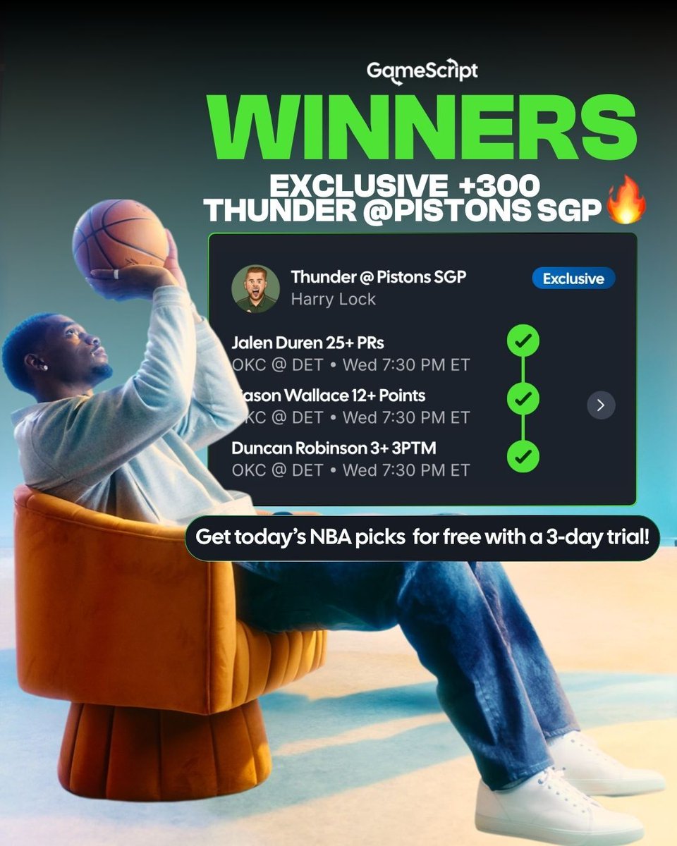HarryLockPicks's tweet photo. Now that's how you start a morning...💰☀️

GameScript users woke up to a sweet +300 parlay W!

I’m running it back with another +300 Exclusive and if you want a piece of it, you know where it is.

View here ➡️ https://t.co/1PC95eHQf9

POTD is already live, 3x NBA straights are up and don’t worry… I’ve got more European soccer loading too. 💥⚽️