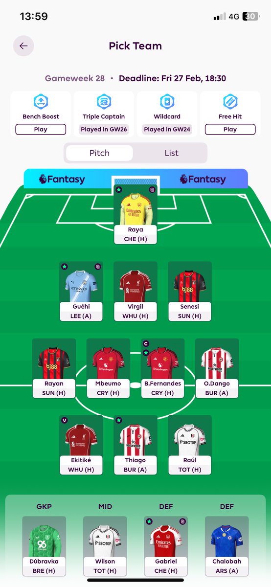 CatFpl's tweet photo. @FPL_Noah_ Went big and risky with 4 FTs

Haaland > Ekitike
Mane > Raul
Enzo > Dango
Rice > Wilson

What do you think? https://t.co/b4MKljtWVs