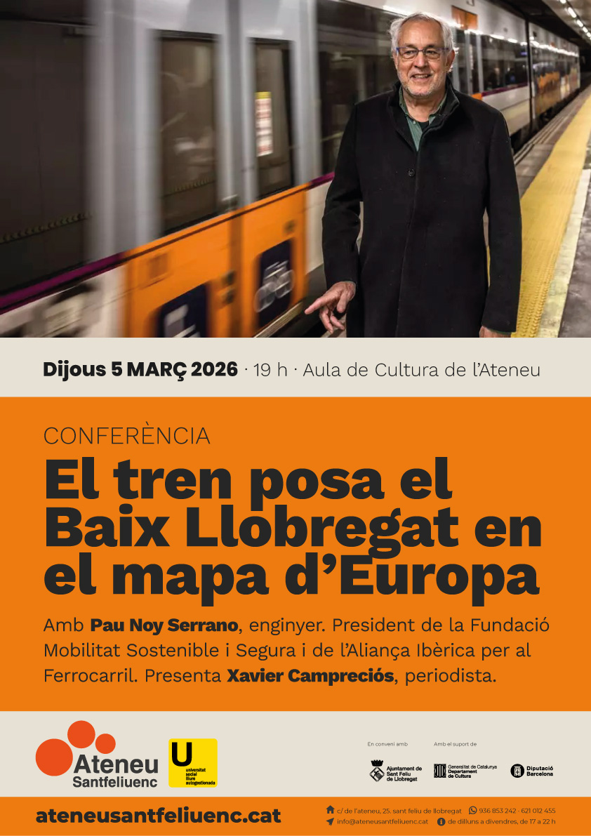 ateneusf's tweet photo. 🚆 El tren posa el Baix Llobregat en el mapa d’Europa. Amb Pau Noy i Xavier Campreciós.

https://t.co/uk2sy562NN

📅 Dijous 5 de març
🕖 19 h
📍 Aula de Cultura de l’Ateneu

#rodalies #renfe #santfeliu #baixllobregat https://t.co/LhXI3eUJxy