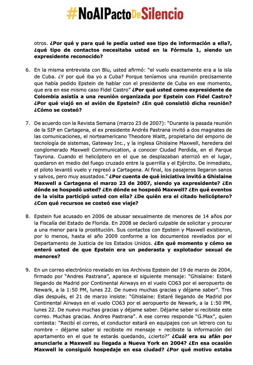AngelaZorro's tweet photo. Ex presidente @AndresPastrana_ son solo 20 preguntas #NoAlPactoDeSilencio https://t.co/wgb3jjYfVB