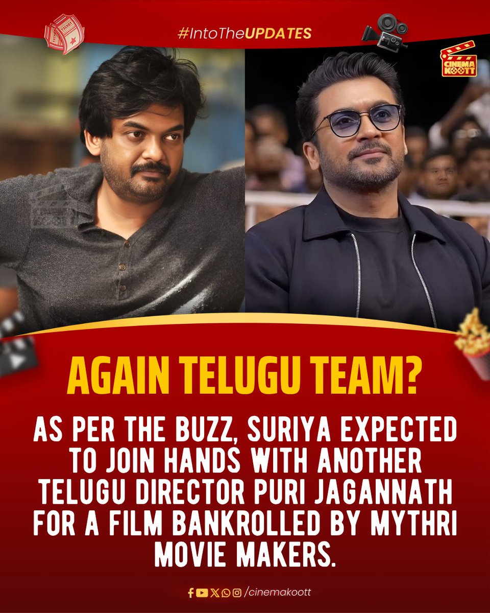 #Suriya - #PuriJagannath - Mythri Movie Makers 

_
#intotheupdates #cinemakoott