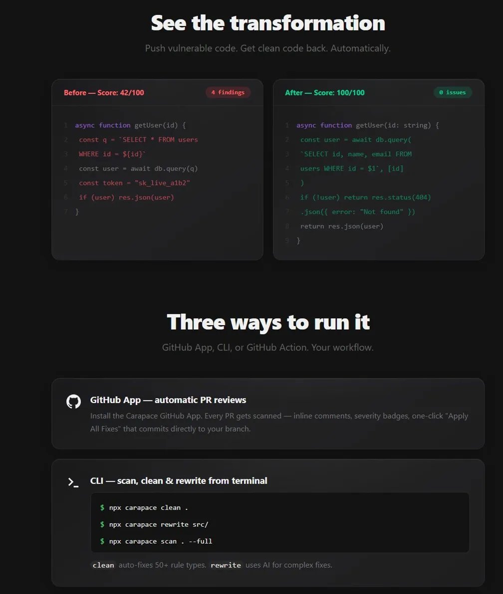 The anon DEV deploying unaudited code in 2026 💀

Bad code in - solid code out with <a href="/carapacesec_/">carapace security</a> 
⚡ scan &amp; find = fix in one CLI command 
🛡️ 120+ rules, AI rewrites, Solidity support 
🔒 everything runs locally 
📊 score went 42 → 100 after one cleanup session

💎 $CARA  
💰