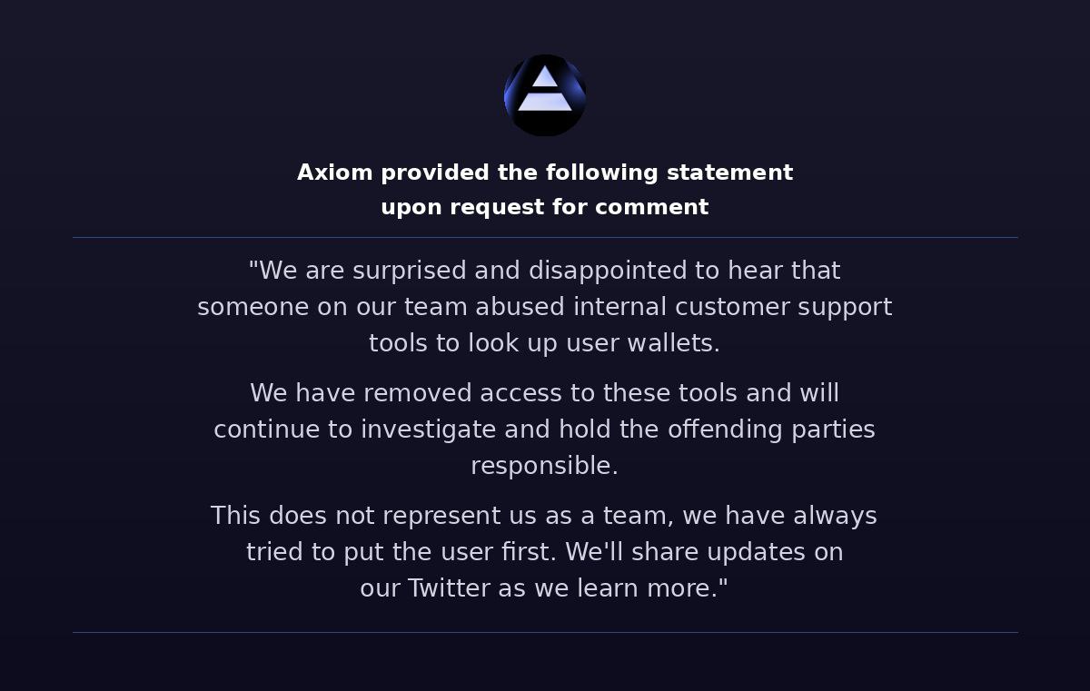 kuli_trader's tweet photo. ZachXBT baru saja merilis laporan investigasi panjang malam ini (26 Februari 2026). Intinya: ada dugaan penyalahgunaan besar di Axiom Exchange, salah satu platform trading crypto yang sedang naik daun.

Apa itu Axiom? Axiom adalah platform trading crypto yang didirikan tahun 2024 oleh dua orang bernama Mist dan Cal. Baru saja lulus program Y Combinator (inkubator startup top dunia) batch Winter 2025. 

Hasilnya? Dalam waktu singkat mereka sudah menghasilkan revenue lebih dari 390 juta dolar AS — artinya sangat sukses dan menguntungkan.

Lalu apa masalahnya? Salah satu karyawan senior di bagian Business Development bernama Broox Bauer (@WheresBroox) beserta beberapa temannya diduga menyalahgunakan “dashboard internal” perusahaan. 

Dashboard ini seharusnya hanya untuk kerja, tapi aksesnya sangat longgar. Mereka bisa melihat:
Wallet pribadi semua user
Riwayat transaksi
Nickname wallet
Wallet yang sedang mereka pantau
Informasi ini dipakai untuk insider trading pribadi sejak awal tahun 2025. Mereka melacak wallet milik KOL (Key Opinion Leader) dan trader besar, lalu trading duluan sebelum info itu bocor ke publik.
Bukti yang dibagikan ZachXBT cukup kuat:

Rekaman suara panggilan pribadi (Broox sendiri yang bicara)
Screenshot langsung dari dashboard internal

Google Sheet yang berisi daftar wallet target KOL
Bahkan ada rencana bagaimana Broox mau bantu temannya cuan cepat sampai $200.000
ZachXBT sudah menghubungi tim Axiom sebelum merilis laporan ini. Axiom sudah memberikan pernyataan resmi (bisa dibaca di thread Zach).

Kenapa ini penting buat kita? Karena ini menunjukkan betapa lemahnya perlindungan data user di beberapa platform crypto baru. Kalau karyawan biasa saja bisa lihat wallet pribadi kita, maka keadilan trading jadi terganggu. Tapi untungnya kasus ini sangat spesifik ke Axiom saja, tidak mempengaruhi pasar crypto secara keseluruhan.

Kesimpulan sederhana: Selalu ingat, tidak ada platform yang 100% aman. Gunakan wallet terpisah untuk trading, jangan reuse wallet yang sama terus, dan DYOR sebelum percaya platform mana pun.
Bagaimana pendapat kalian? Apakah ini alarm buat seluruh industri crypto agar lebih ketat jaga data user?
#KuliTrader #AxiomExchange #ZachXBT #Crypto