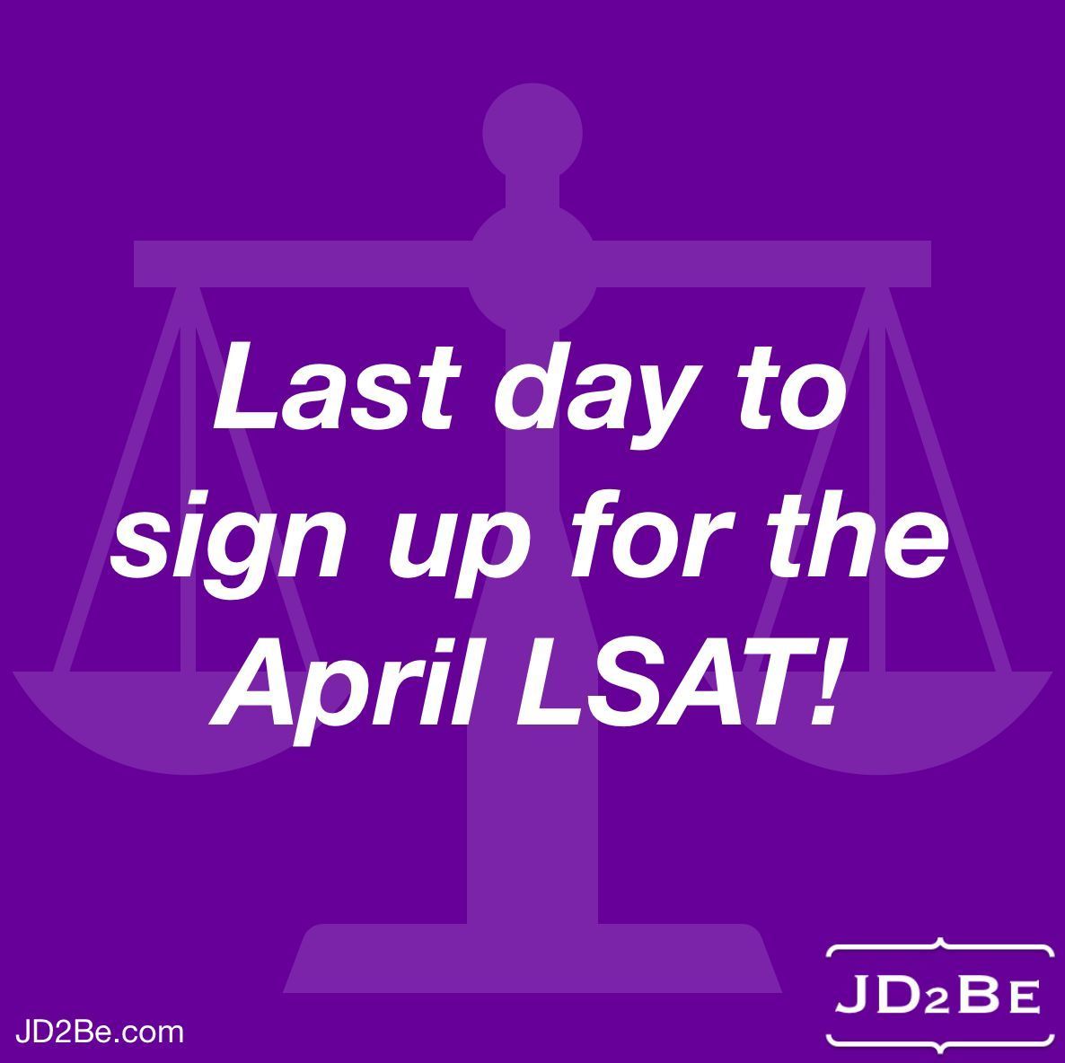 JD2BeLLC's tweet photo. Last day to register for the April LSAT! Sign up at https://t.co/N7eQSh3TiU!
⚖️
#lsat #lsac #prelaw #law #lawyer #lawschool #lawschoolapplications #lawschooladmissions #JD2Be https://t.co/8tY96APXwh
