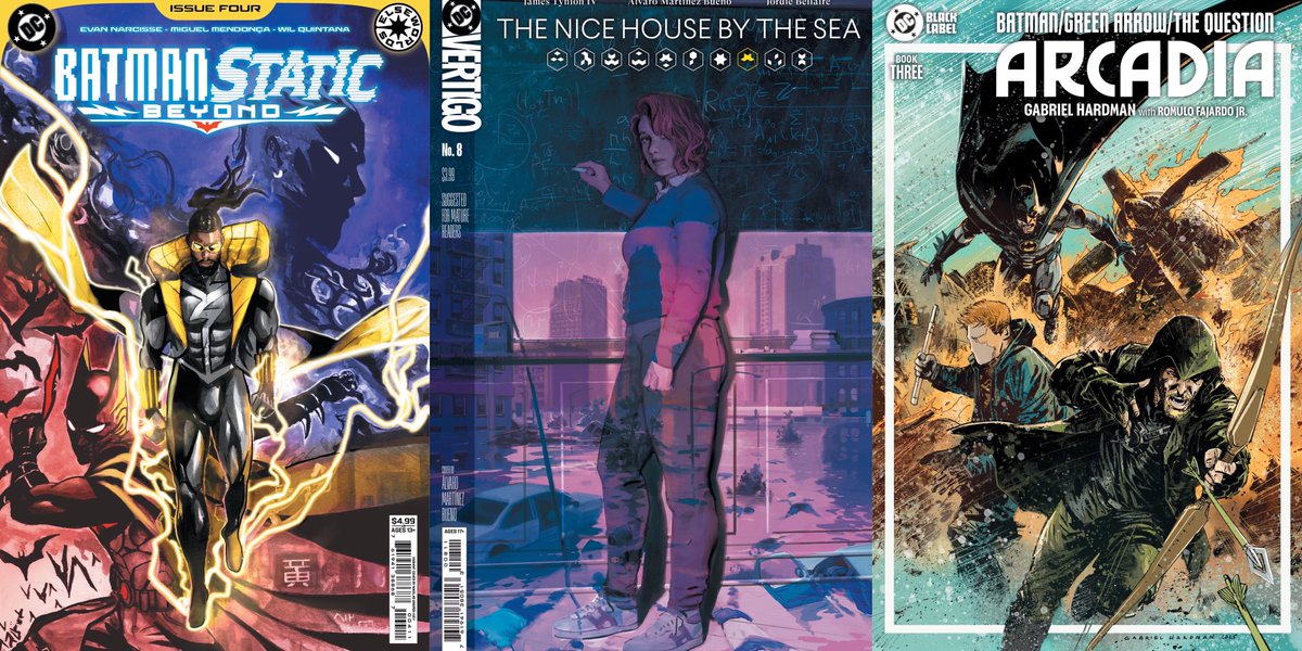 DCQuestion23's tweet photo. DC Elseworlds:
Batman/Static: Beyond #4

DC Vertigo:
The Nice House By The Sea #8

DC Black Label:
Batman/Green Arrow/The Question: Arcadia https://t.co/M0kGoKpxkM