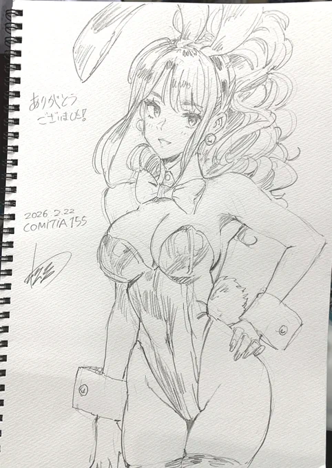コミティアで描いたスケブ
グッズとポスターのバニーガールをリクエストされました! 