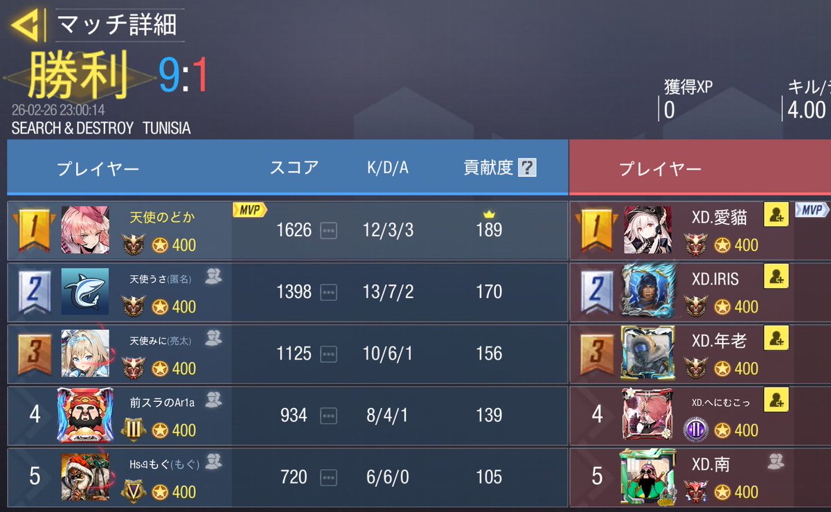 2月26日 22時 XD(Zチーム)

対戦ありがとうございました✊