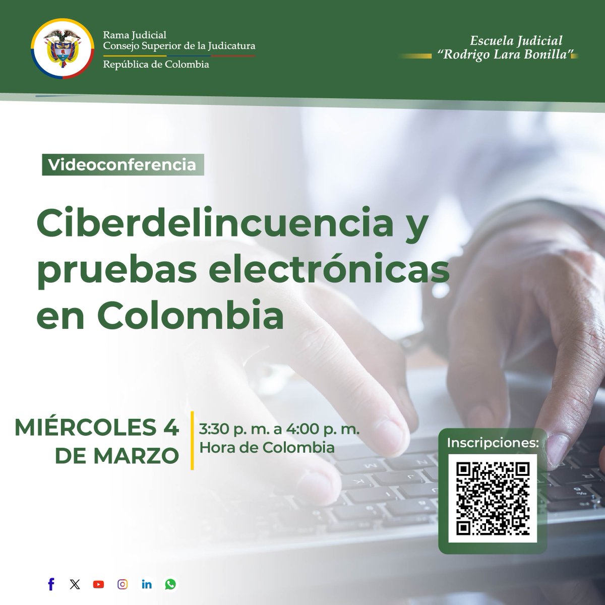 📂La correcta gestión de la evidencia digital es determinante en la justicia penal🌐🔍

Participe en esta videoconferencia y analice los retos normativos y prácticos frente a la ciberdelincuencia y la prueba electrónica en Colombia.🌐📘

🔗Conozca más e inscríbase en