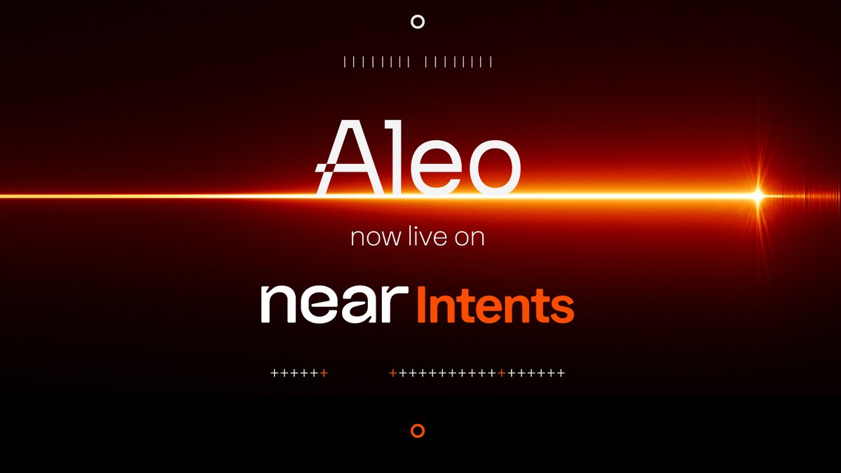 NEARProtocol's tweet photo. Aleo Chain is now live on NEAR Intents.

Users can now swap ALEO, USDCx, and USAD tokens with 100+ native assets across 35+ chains, plus deposit and withdraw directly on @AleoHQ within the NEAR app.

No gas management. No wallet switching. No chain-specific UX. https://t.co/pW0ExFKa5f