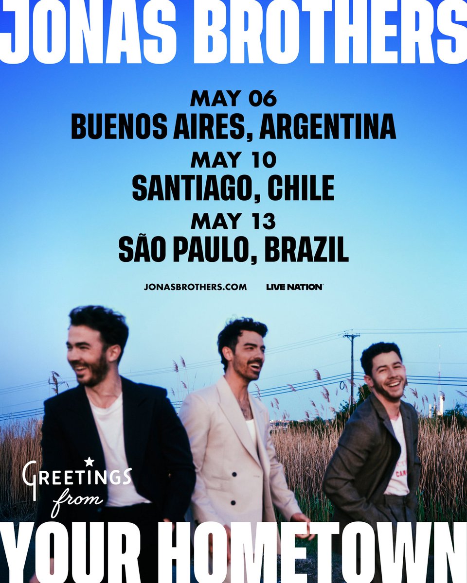 ARGENTINA, BRAZIL, CHILE. 

Ahhhh we can’t wait to bring the Greetings From Your Hometown show to Buenos Aires, Santiago and São Paulo. 

Artist Presale is next Monday, March 2nd at 10am local time 
Public Onsale is next Thursday, March 5th. 

We’ve missed you, see you THIS MAY