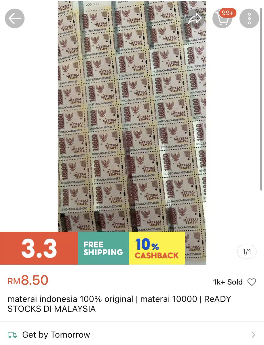 Alhamdulillah kepikiran bgt dimana terakhir nyimpen2 materai 10rb. Taunya cek di shopee ada. Walaupun harganya RM 8.50 :)) tp terbantu bgtt. Thanks shopee sellers ✨🙇🏻‍♀️ <a href="/ShopeeMY/">Shopee Malaysia</a>