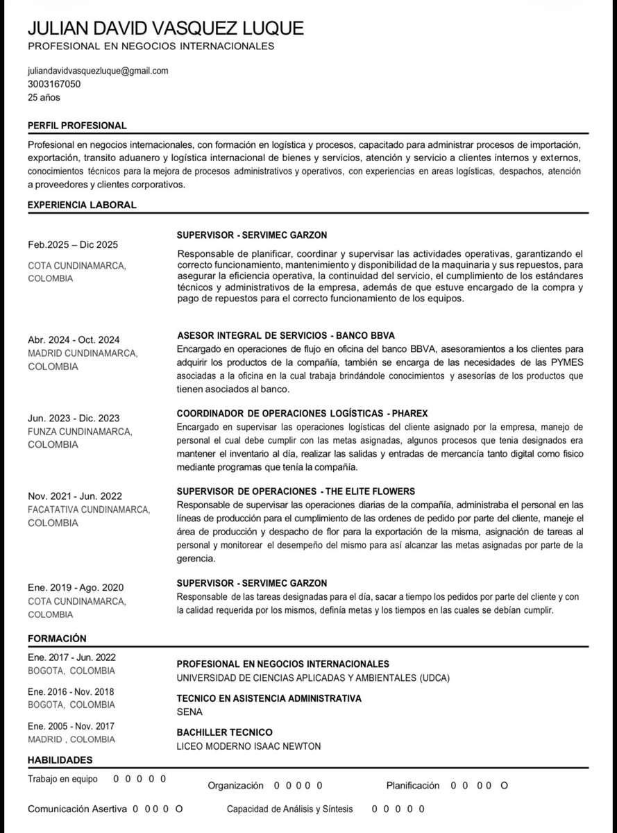 MariaPaulaCG97's tweet photo. Que desgaste aplicar a ofertas laborales, mi pareja lleva más de 4 meses buscando empleo en su profesión, si alguno sabe de trabajito para él por favor no dude en llamar o escribir, les comparto su CV, hoy por mi mañana por ti, también les dejo mi contacto 3233278155 🙏🏽 https://t.co/yKpdmvQCvq