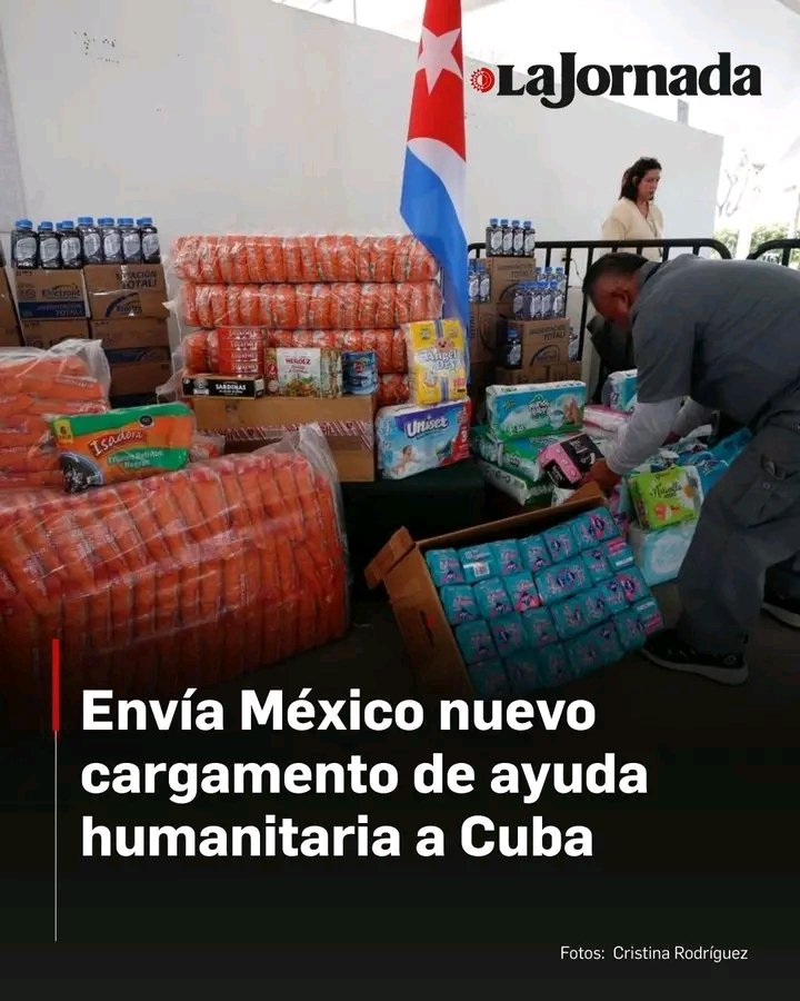 PabloGonzl11443's tweet photo. México vuelve a tender su mano amiga y envía casi 1200 toneladas de ayuda humanitaria a #Cuba.
Cuando arrecian las dificultades, florece la solidaridad verdadera. 🇲🇽🤝🇨🇺
Los pueblos no se bloquean, se abrazan.
#Solidaridad https://t.co/NJ3BjT6TcF