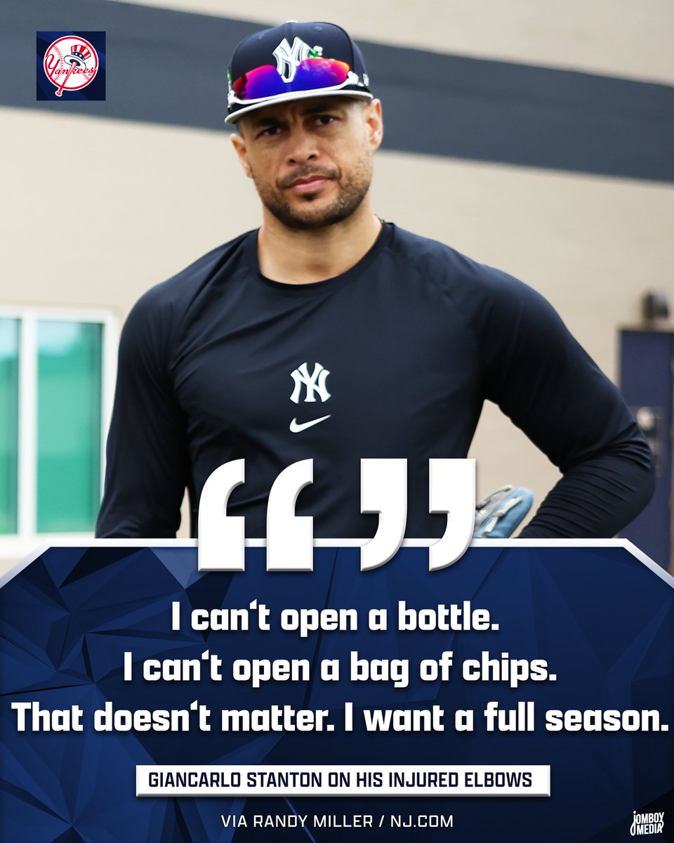 TalkinYanks's tweet image. Giancarlo Stanton plans to make his spring debut next week and play a full season despite tennis elbow preventing him from doing simple tasks
