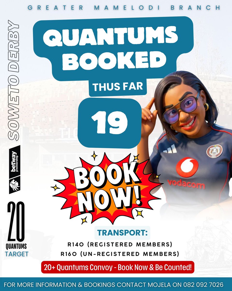 The biggest Branch is coming to Soweto Derby with a bang

<a href="/Betway_za/">Betway ZA</a>
<a href="/ChrisExcel102/">ChrisExcel</a>
<a href="/makwande_m/">STAR.</a>
<a href="/orlandopirates/">Orlando Pirates</a>
<a href="/MelodyMiyaVibe/">Gcwanini</a>
<a href="/thandi_399/">Thandi Merafe</a>
<a href="/AmstelSA/">Amstel South Africa</a>
<a href="/NtateWilliams/">Tsonga King ☠️</a> <a href="/sgegede03/">sgegede happy Nhlapo</a>
<a href="/UnplayableZA/">#UNPLAYABLE</a> <a href="/MMORTON6/">Michael Morton</a>

#SowetoDerby
