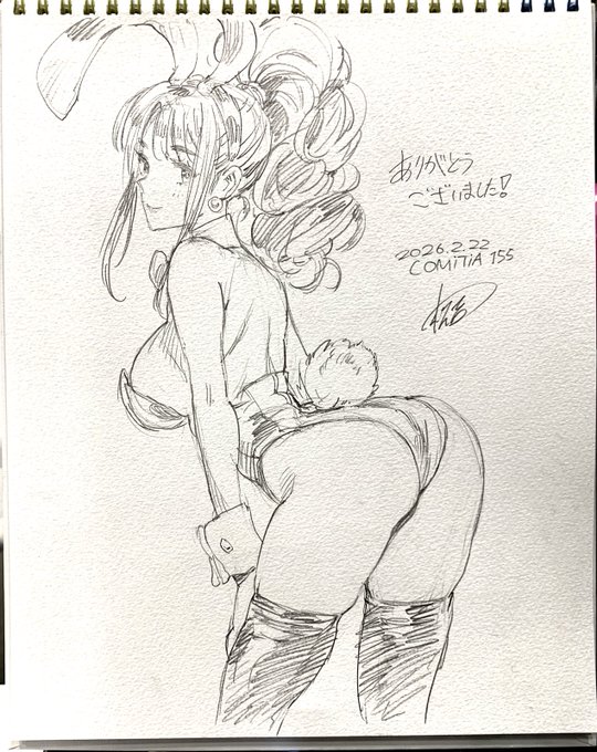 コミティアで描いたスケブ 同じくグッズとポスターのバニーガールでのリクエスト。 もうちょっと下半身を大きくしたかった…