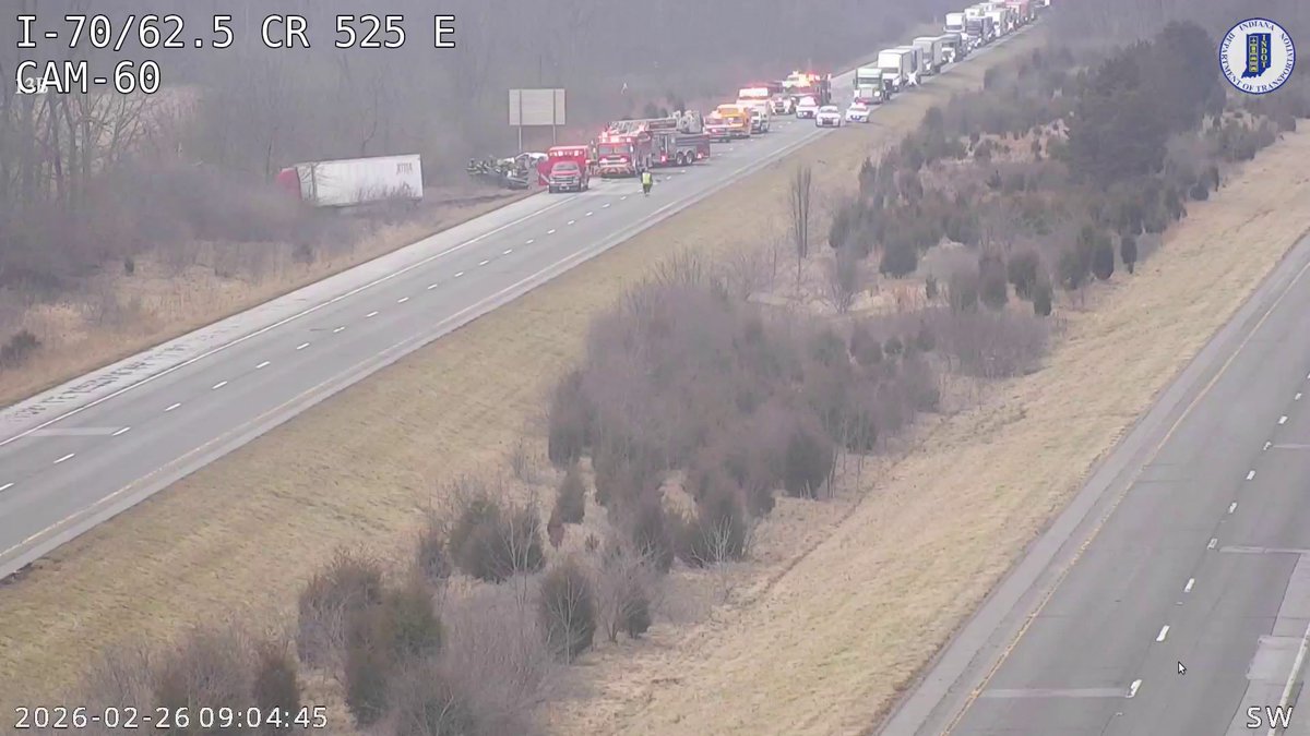 WTHRcom's tweet photo. TRAFFIC ALERT: All lanes of eastbound I-70 are closed near the Monrovia exit around the Hendricks-Morgan county line due to a serious crash. 
 
LIVE TRAFFIC MAP: https://t.co/BNpWWx0Pey 
 
(📷: INDOT) https://t.co/Tr6X3e6Z8h