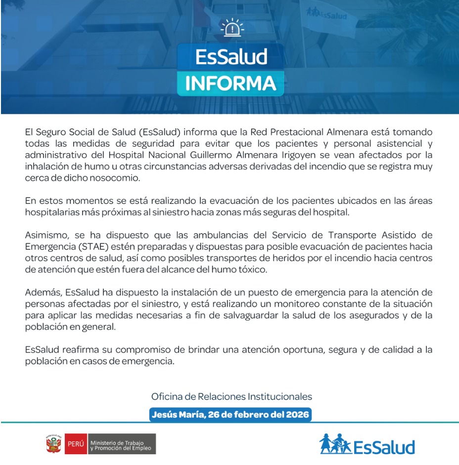 EsSaludPeru's tweet photo. 🚨#EsSaludInforma | Acciones en relación a incendio cerca del Hospital Almenara en La Victoria: https://t.co/bIBuhXKKGn