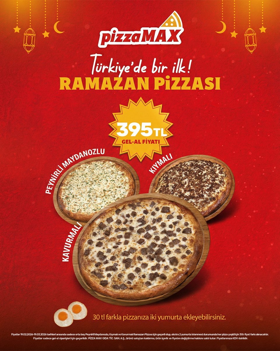 🔥 Türkiye’de Bir İlk!
Ramazan Pizzası Pizza Max’ta! 🌙🍕

📍Pizza Max
Cevizli Mahallesi, Tugay Yolu Caddesi, No: 14. (Maltepe Park AVM Karşısı)
Maltepe/İstanbul
📞0535 864 99 62

#PizzaMax #RamazanPizzası #Ramazan #iftar #pizza