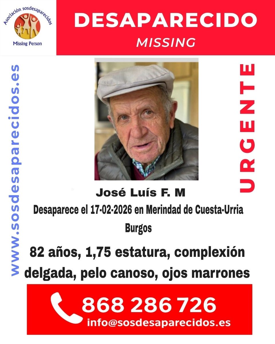 🆘 DESAPARECIDO
🟠 Persona Vulnerable
#sosdesaparecidos #Desaparecido #Missing #España #sosdesaparecidos
#Burgos 
Síguenos <a href="/sosdesaparecido/">ALERTA DESAPARECIDOS</a>