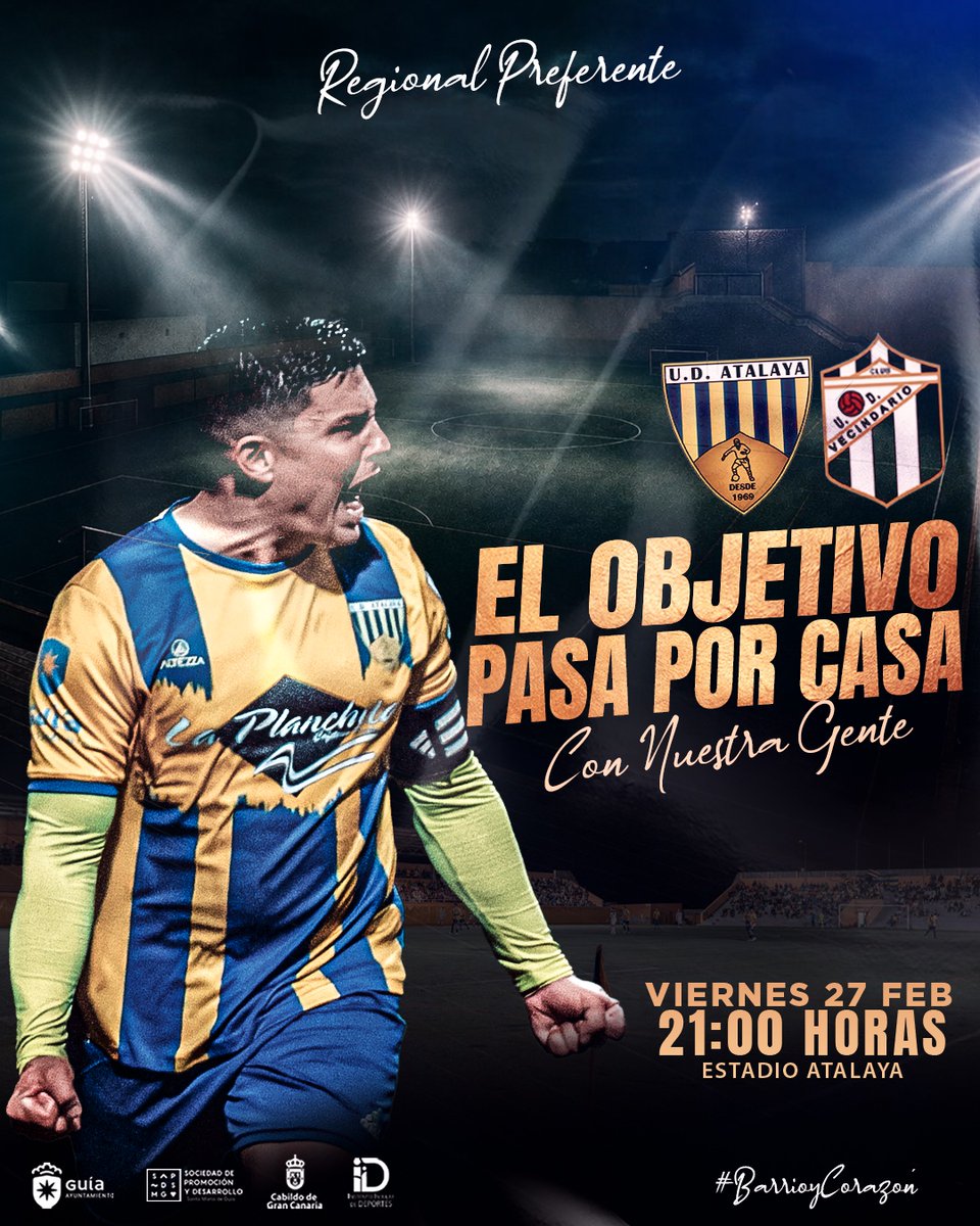 🔥 𝗘𝗟 𝗢𝗕𝗝𝗘𝗧𝗜𝗩𝗢 𝗣𝗔𝗦𝗔 𝗣𝗢𝗥 𝗖𝗔𝗦𝗔.
Este viernes tenemos una cita clave en el Estadio Atalaya, en la que recibimos a la UD Vecindario en un partido donde no hay margen de error.

Jugamos en casa.
Jugamos con nuestra gente.

🗓 Viernes 27 de febrero
🕘 21:00 horas