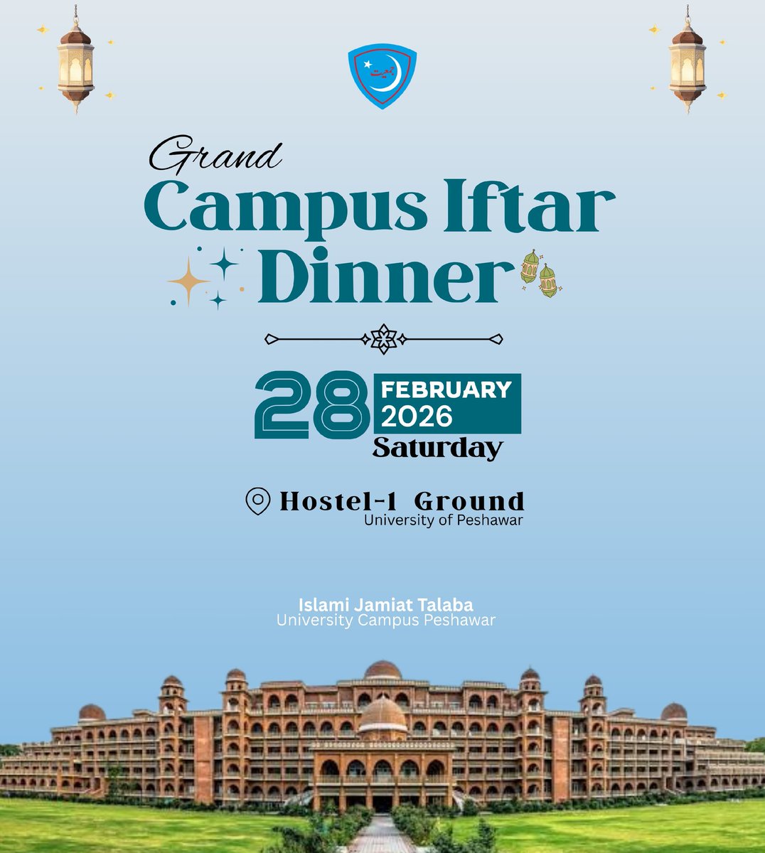 Campus_Jamiat's tweet image. 𝐆𝐫𝐚𝐧𝐝 𝐂𝐚𝐦𝐩𝐮𝐬 𝐈𝐟𝐭𝐚𝐫 𝐃𝐢𝐧𝐧𝐞𝐫 
Seeking Blessings, Sharing joy 

🗓️ 28th February 2026
📍 Hostel 1 Ground UOP

𝐈𝐬𝐥𝐚𝐦𝐢 𝐉𝐚𝐦𝐢𝐚𝐭 𝐓𝐚𝐥𝐚𝐛𝐚 𝐔𝐧𝐢𝐯𝐞𝐫𝐬𝐢𝐭𝐲 𝐂𝐚𝐦𝐩𝐮𝐬 𝐏𝐞𝐬𝐡𝐚𝐰𝐚𝐫

 #BlessedMonth #RamadanMubarak #JamiatForStudents