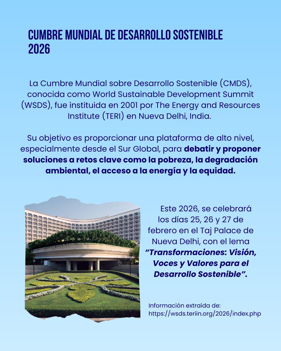 UCABSustentable's tweet photo. Del 25 al 27 de febrero, se celebra la Cumbre Mundial de Desarrollo Sostenible 2026. Esta convoca a líderes globales bajo el lema “Transformaciones: Visión, Voces y Valores”. Buscando acelerar la cooperación climática y generar alianzas en pro de la Agenda 2030.
#WSDS2026 https://t.co/fhv8QehUeX