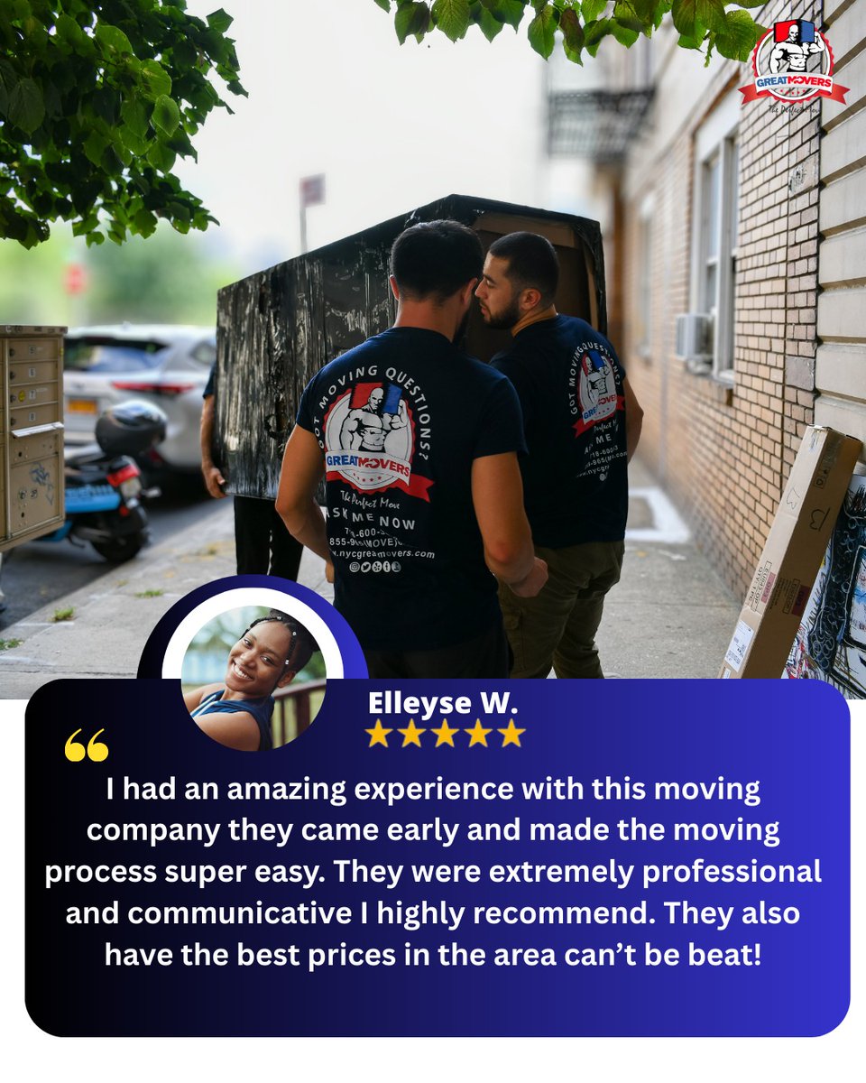 GreatMoversNY's tweet image. Thousands of happy customers.
Top-rated service. No stress.
That’s the Great Moving difference.
📞 212-607-8272
#GreatMoving #TrustedMovers