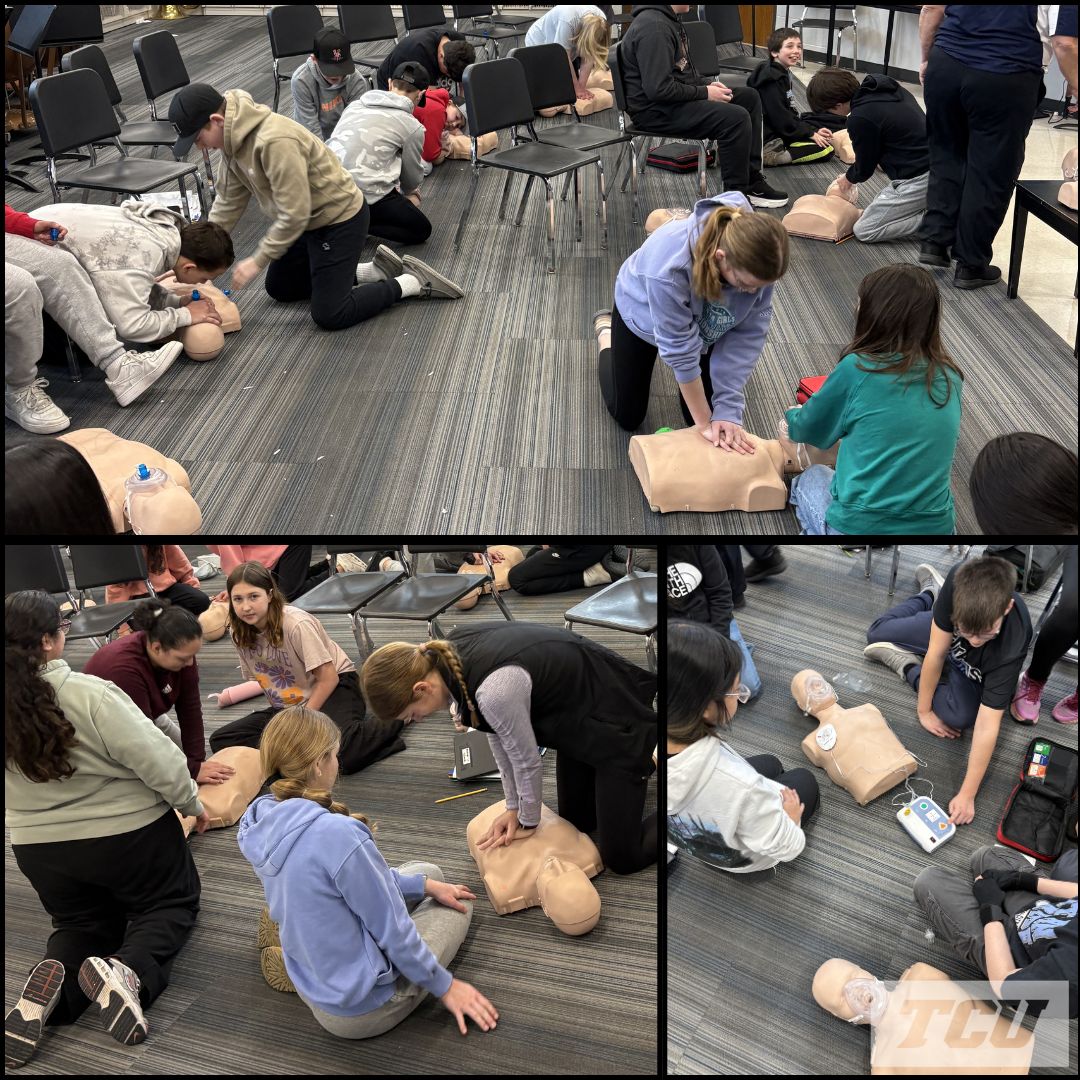 TCU2905's tweet photo. 7th graders at TCU Le Center are gaining life skills through CPR/AED training from Le Center Volunteer Ambulance staff.  Over 2 days, they learn adult &amp; child/infant CPR/AED, choking response, Hands-Only CPR, &amp; mask breathing. https://t.co/lkaQRrd7e8
