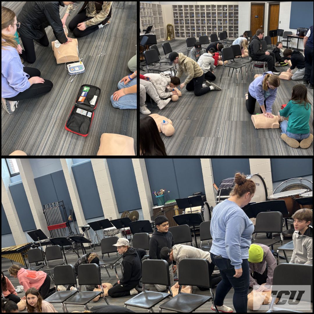 TCU2905's tweet photo. 7th graders at TCU Le Center are gaining life skills through CPR/AED training from Le Center Volunteer Ambulance staff.  Over 2 days, they learn adult &amp; child/infant CPR/AED, choking response, Hands-Only CPR, &amp; mask breathing. https://t.co/lkaQRrd7e8