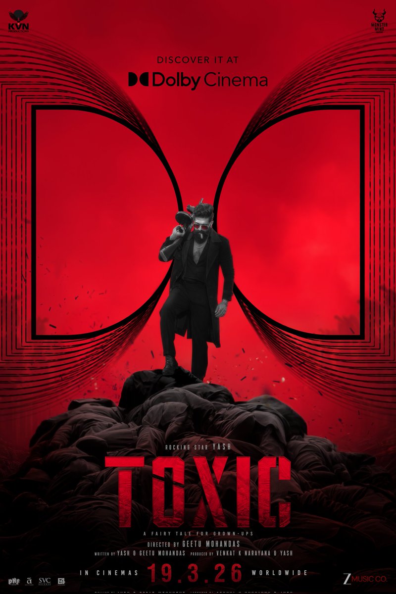 Toxic_themovie's tweet photo. Experience The Fairy Tale for Grown-Ups in the most immersive cinematic format 🔥
Intoxicating visuals and earth-shaking sound.
#Toxic in Dolby Cinema 💥

Toxic in Cinemas Worldwide from 19.03.2026.

@DolbyIn
@amb_cinemas
@AlluCinemas
@CityPrideGroup

#ToxicTheMovie
#ToxicOnMarch19th 

@TheNameIsYash
#Nayanthara @advani_kiara
@humasqureshi @rukminitweets #TaraSutaria #GeetuMohandas @RaviBasrur @VishalMMishra @tanishkbagchi #RajeevRavi #UjwalKulkarni  #TPAbid #MohanBKere #SandeepSadashiva #PrashantDileepHardikar #KunalSharma #SandeepSharma #JJPerry @anbariv #KechaKhamphakdee #AmritSingh @ZeeMusicCompany @KVNProductions #MonsterMindCreations @Toxic_themovie