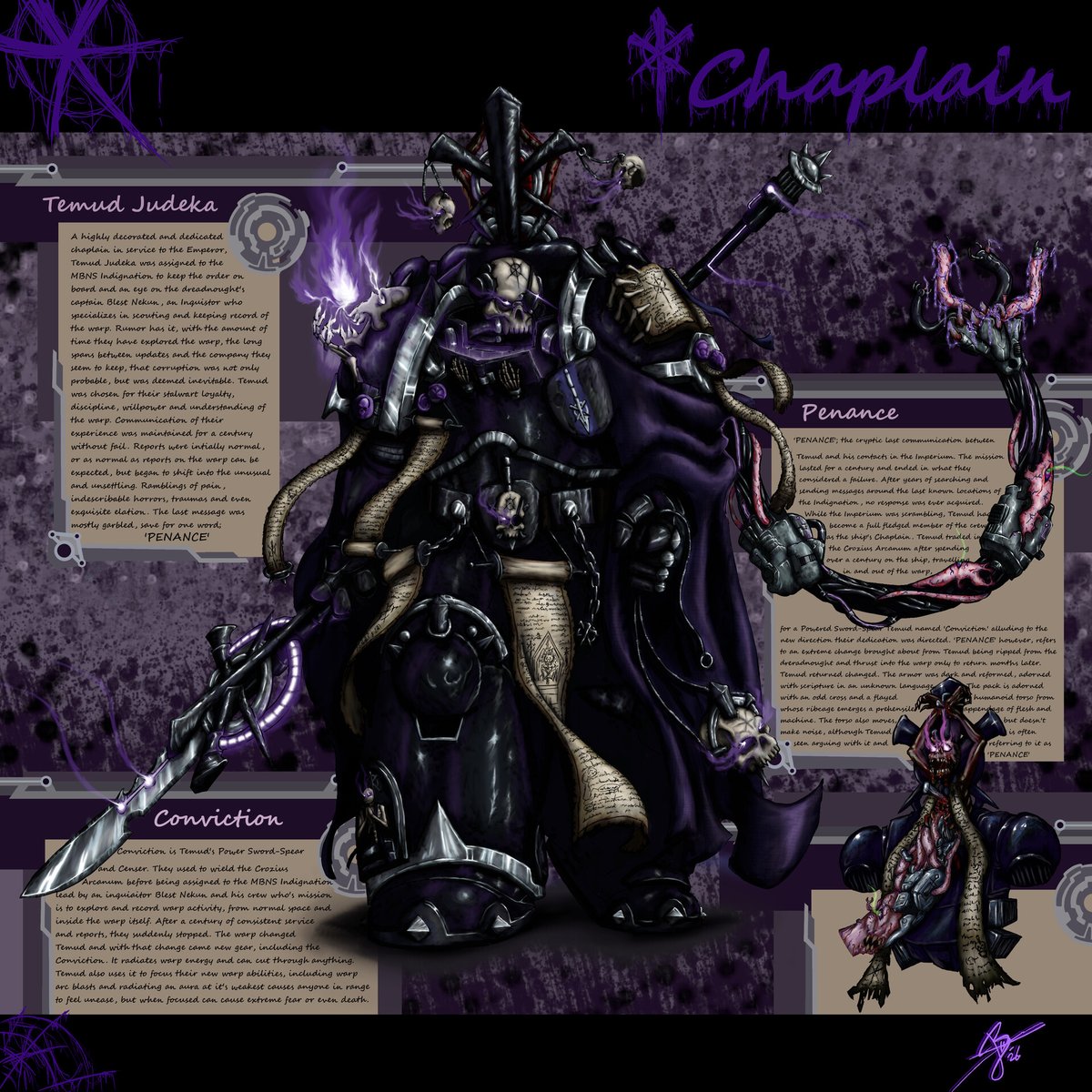 Got more of the crew added: Commander Blest, Security Kahs, Chaplain Temud, and Navigator Nekruna!
💜😎🍻😎🖤
#warhammer40k #WarhammerCommunity 
#WarhammerArt