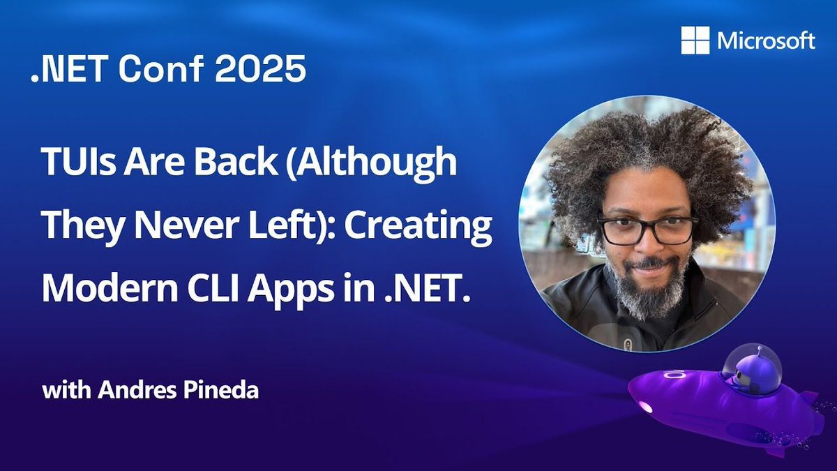 dotnet's tweet photo. TUIs aren’t retro — they’re efficient. This #dotNETConf session shows how .NET builds modern, layout‑rich, keyboard‑friendly terminal apps that feel shockingly capable.
👉 Replay: https://t.co/DLHmW4jZWc https://t.co/45KsDJEDYS