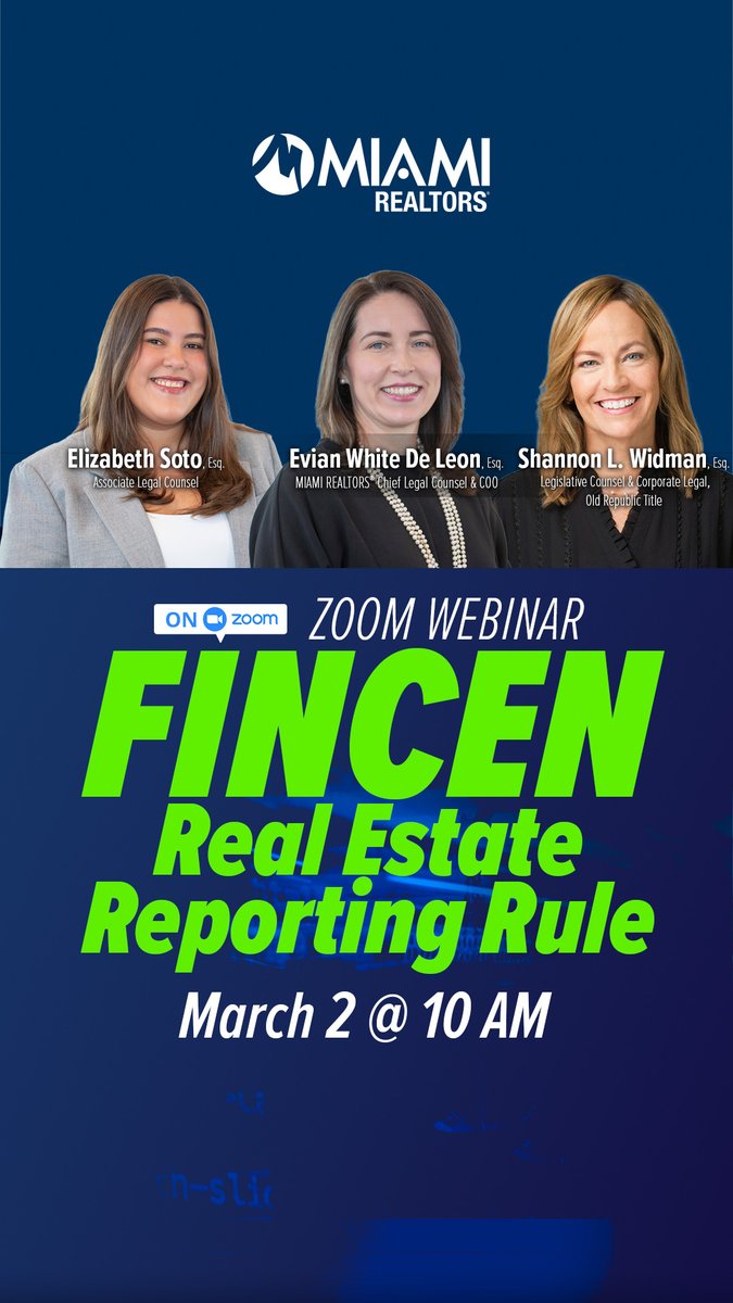 Starting 3/1/26 a new federal reporting rule will change what information must be collected &amp; submitted in certain residential real estate transactions. Especially all-cash (or otherwise “non-financed”) purchases involving trusts &amp; entities

bit.ly/miami-fincen #miamirealtors