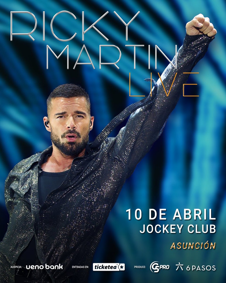 G5pro's tweet photo. 😍🤤 ¡Atajate porque oficialmente RICKY MARTIN vuelve después de 15 años! 🇵🇾✨✨✨ ¿Quién para NO perderse de esto? 🔥 

🎟️ Entradas en preventa exclusiva Ueno desde el Martes 03/03 a partir de las 11:00 hrs en @TicketeaPy 
🔔 Venta general habilitada desde el Jueves 05/03 

#RickyMartinLive26 #RickyMartinPy