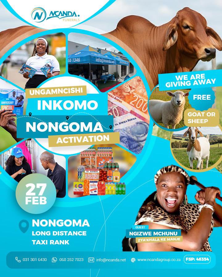 AbakwaNcanda Funerals bazobe bekwaNongoma noMongameli wamaBhinca, the Bhinca Nation. 
Woza uzobuza ngomasingcwabisane wakwaNcanda Funerals, ubheke ipolicy yakho bese uyaJoyina! 

Ziyakhala ngempela ke Manje!!!💙💪
#NcandaFunerals  #ungamncishiinkomo #NGIZWEMCHUNU #bhincaNation