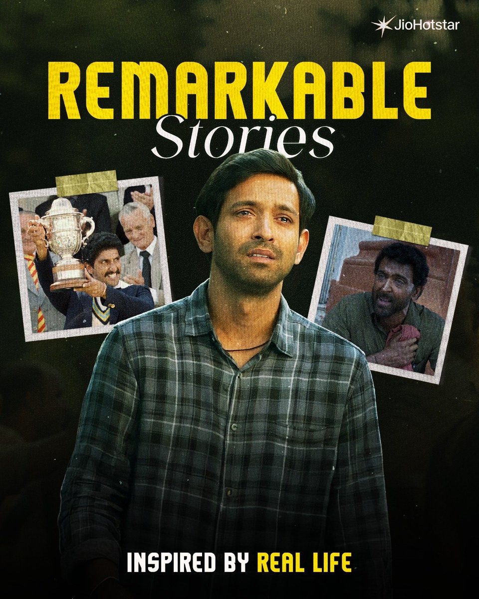 JioHotstar's tweet image. Yeh kahaniyaan sirf movies nahi, yeh logon ke jeet ka safar hain

#FromZeroToHeroWatchlist

#83 #Sarfira #MissionMangal #Super30 #12thFail