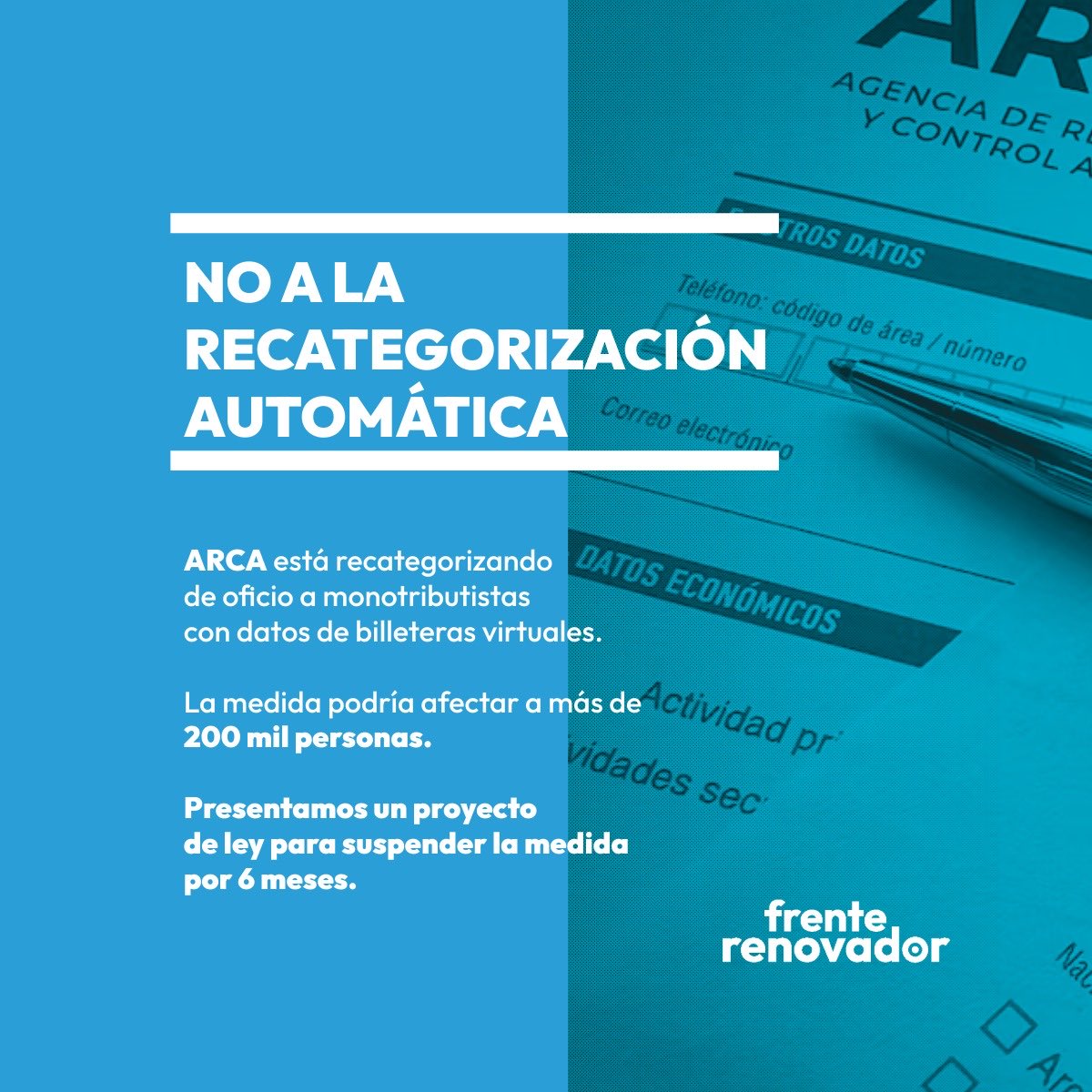 Presentamos un proyecto de ley para suspender por 6 meses las recategorizaciones automáticas con el objetivo de proteger a monotributistas del impacto económico y sostener el entramado productivo. 

Exigimos: transparencia y regulación clara en el uso de datos, protección para