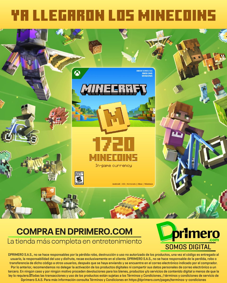 DprimeroCom's tweet photo. Las Maincoins ya están aquí.
Desbloquea skins, mundos, mapas y todo lo que siempre has querido en Minecraft.
Canjea tu pin, entra al juego y transforma tu experiencia al instante.
Tu mundo, tus reglas. https://t.co/UcIrWBL3Zb